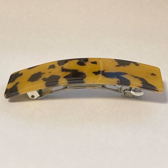 Large Tan Brown Tortoise Shell Confetti Acrylic Hair Barrette French Clip Style - Picture 5 of 9